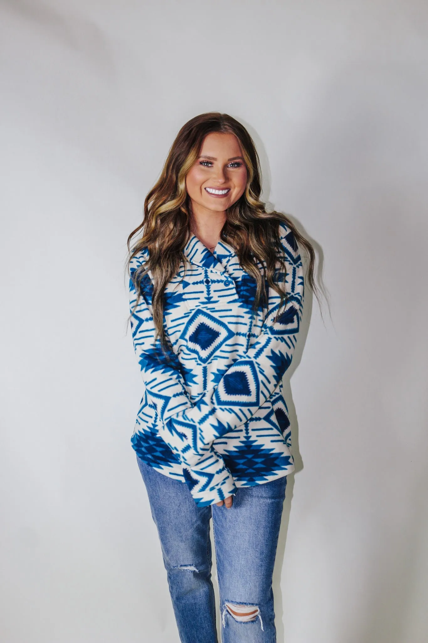 Forever On My Mind Blue Tribal Pullover