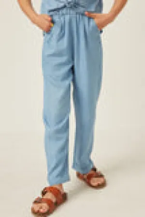 Girls Washed Tencel Elastic Waist Wide Leg Pants