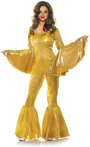 Gold 70's Disco Diva Bell Bottom  Adult Costume