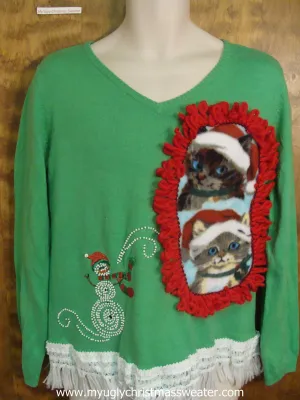 Green Crafty Cat Ugly Christmas Sweater