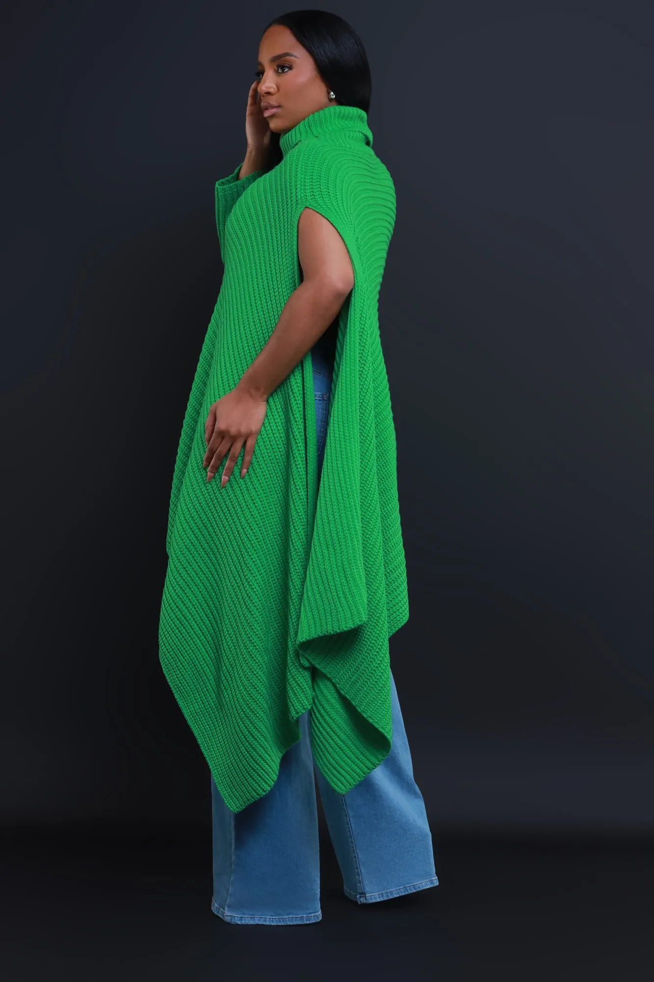 How To Deal Asymmetrical Knit Sweater - Green