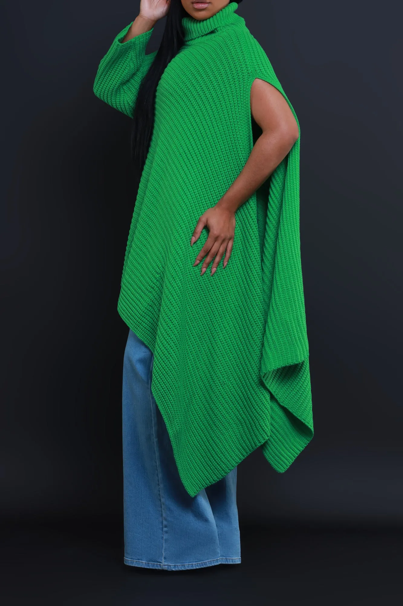 How To Deal Asymmetrical Knit Sweater - Green