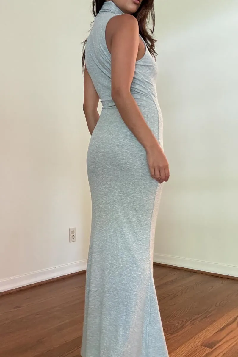 In Between Grey Turtleneck Sleeveless Maxi Dress