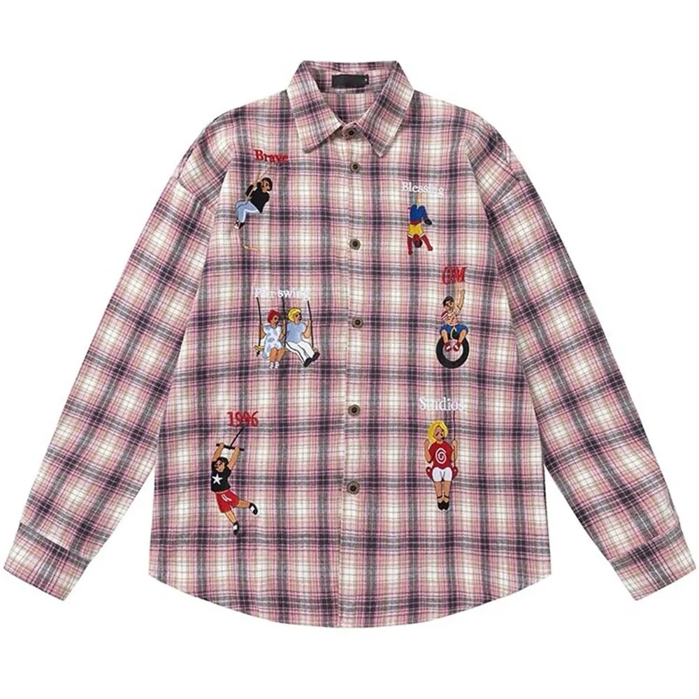 Indie Aesthetic Embroidered Plaid Shirt