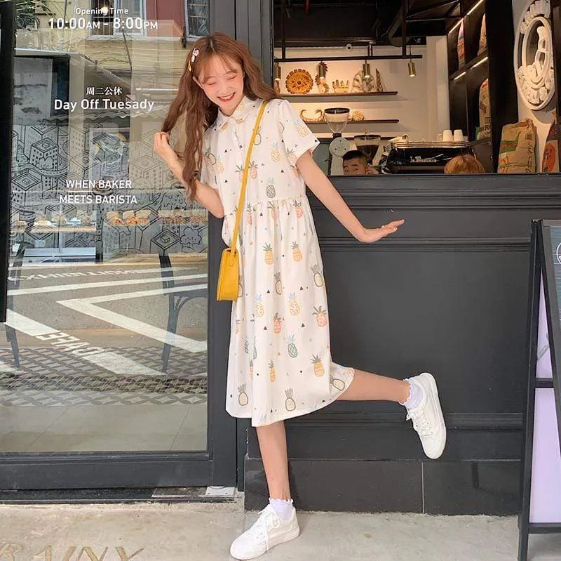 Kawaii Fruit Printed Shirt Dress