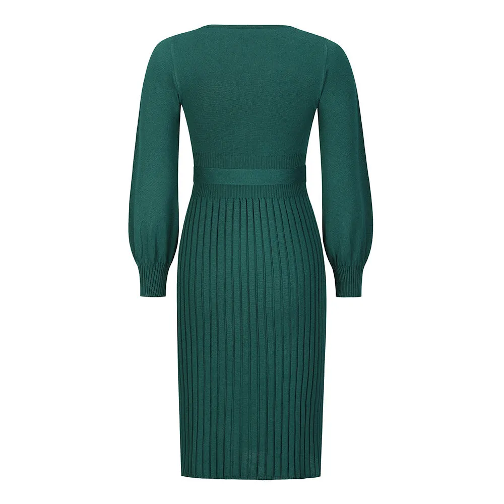 Knitted Slim-fit Pleated Midi Sweater Dress