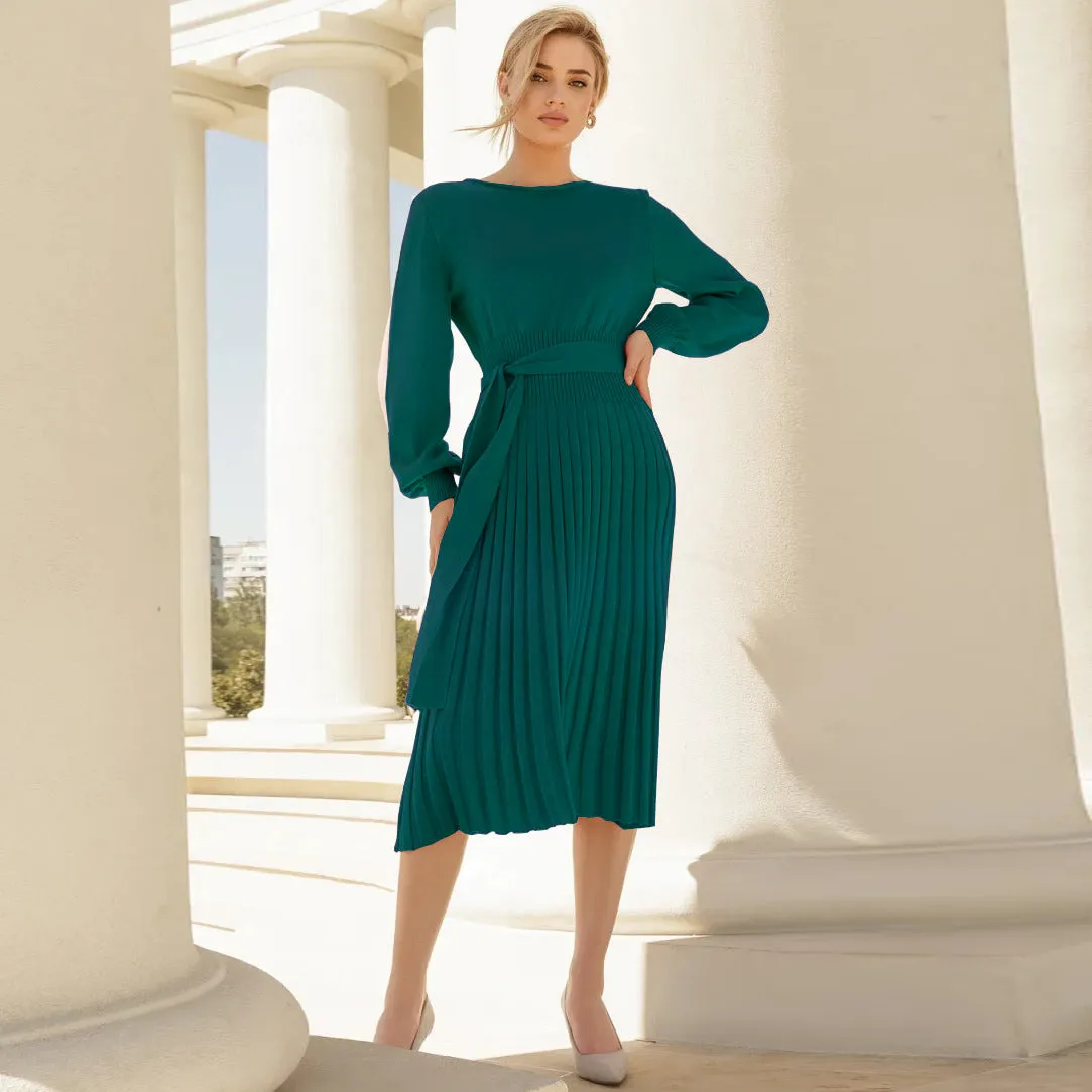 Knitted Slim-fit Pleated Midi Sweater Dress