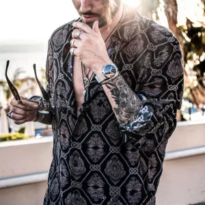Leopard Print Chain  Men's Beach Shirt