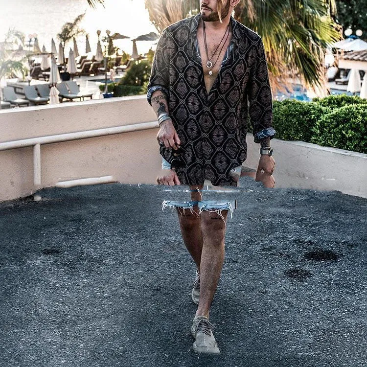 Leopard Print Chain  Men's Beach Shirt