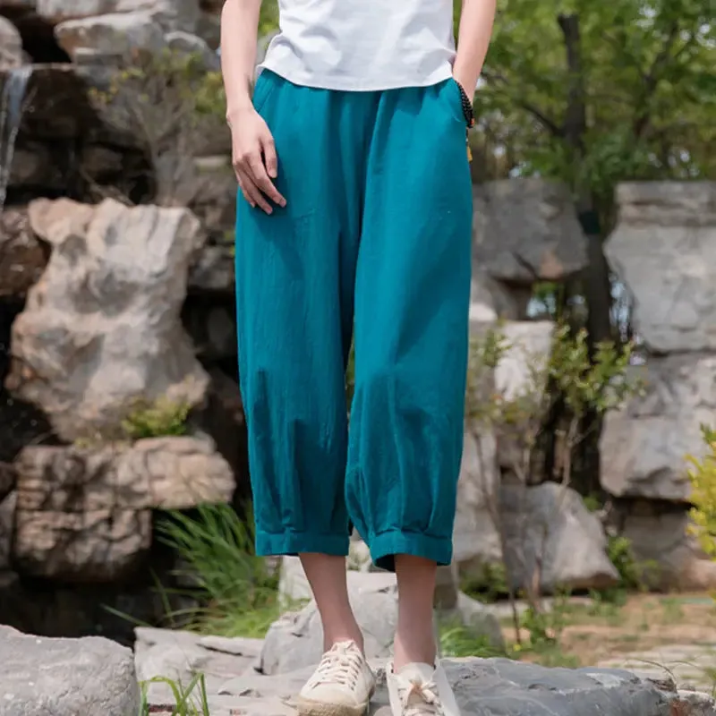 linen pants for woman Bohemian casual tapered pants