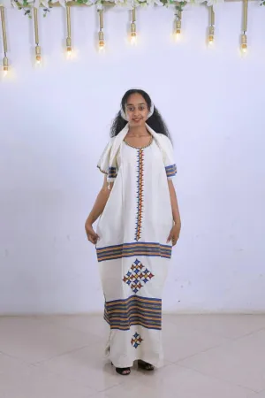 Long Beautiful Traditional Habesha Coffee Dress with Timeless Grace Ethiopian Coffee Dress