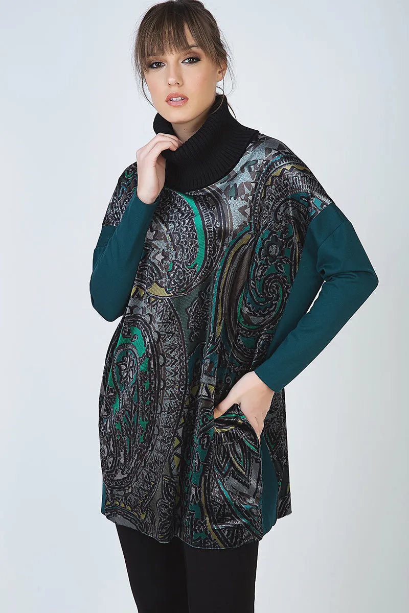 Long Turtleneck Print Top