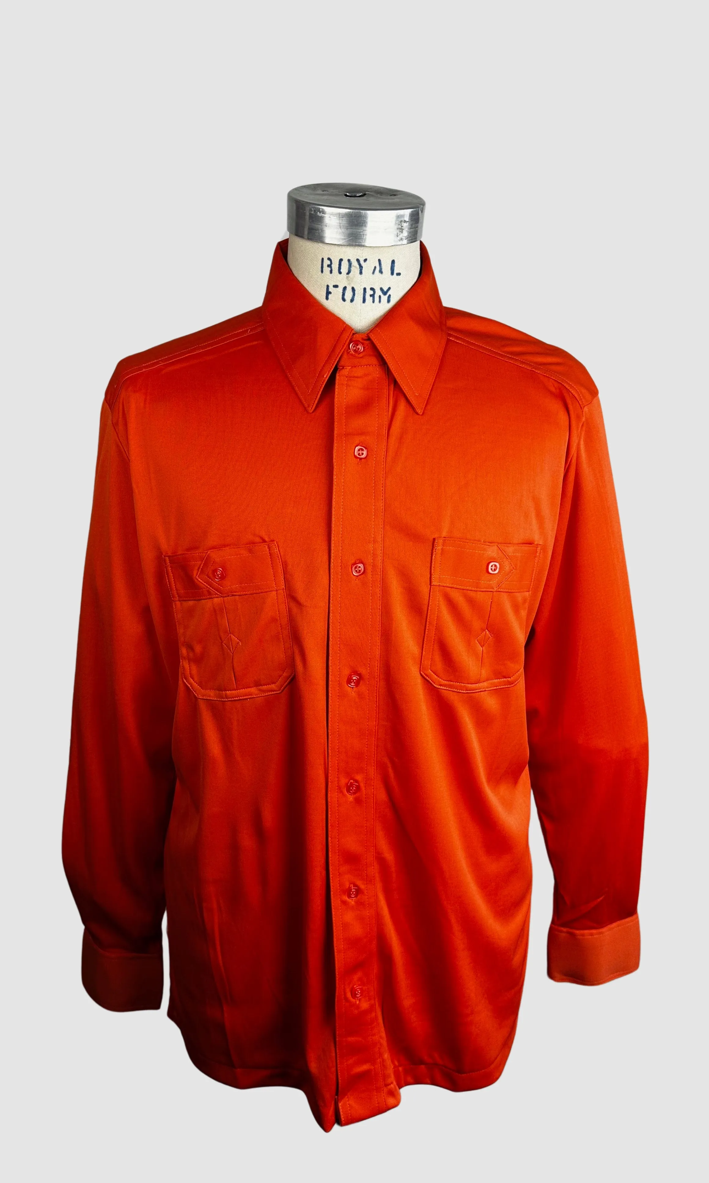 MARTINI 70s Deadstock Orange  Polyester Disco Shirt• Large