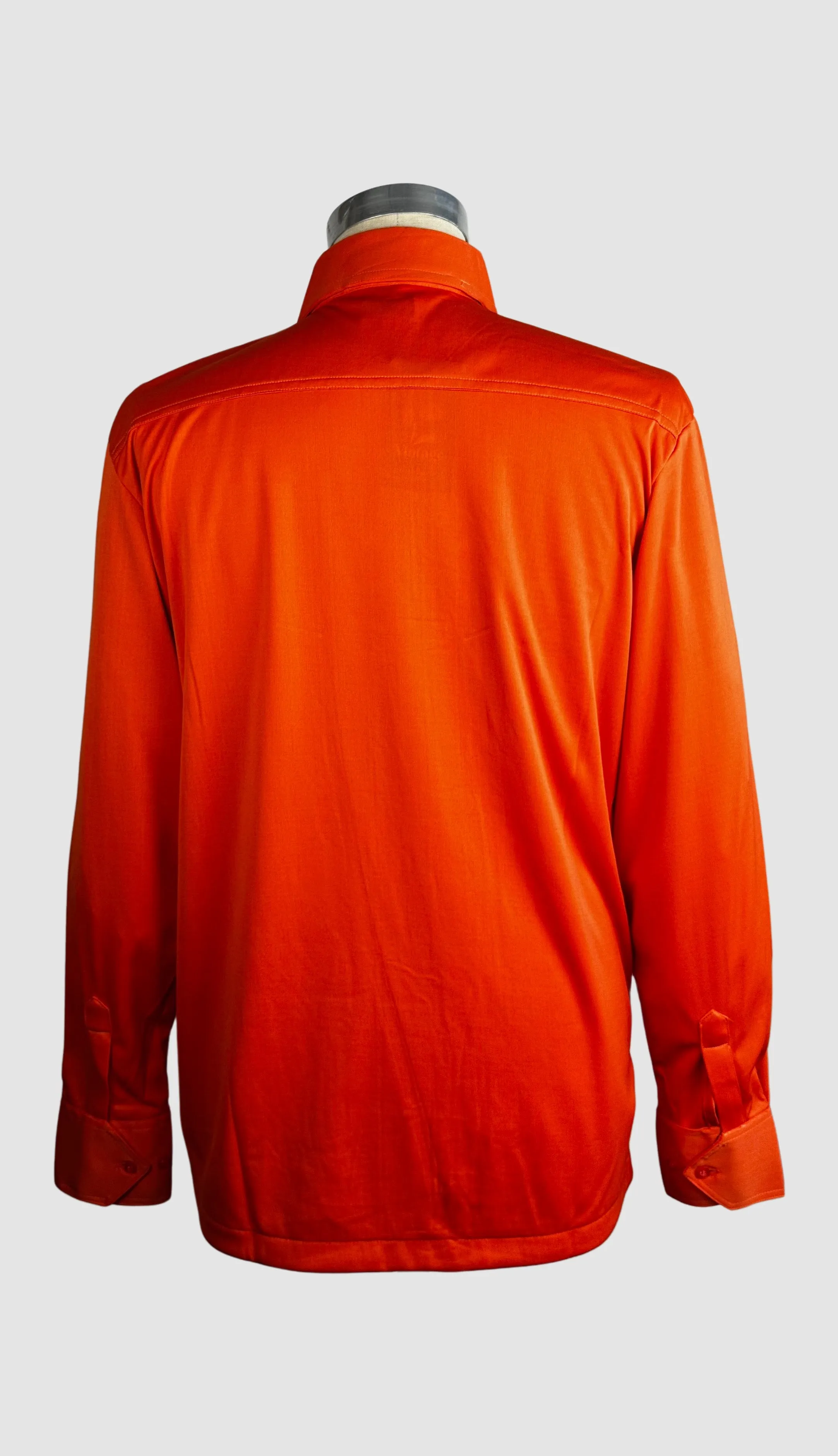 MARTINI 70s Deadstock Orange  Polyester Disco Shirt• Large