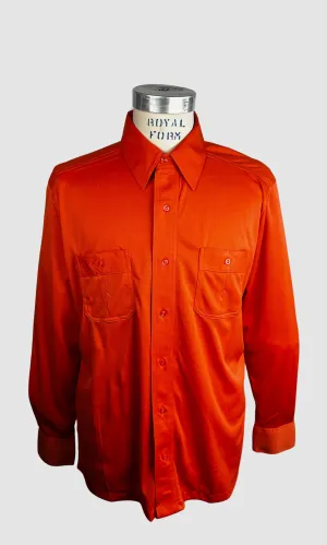 MARTINI 70s Deadstock Orange  Polyester Disco Shirt• Large