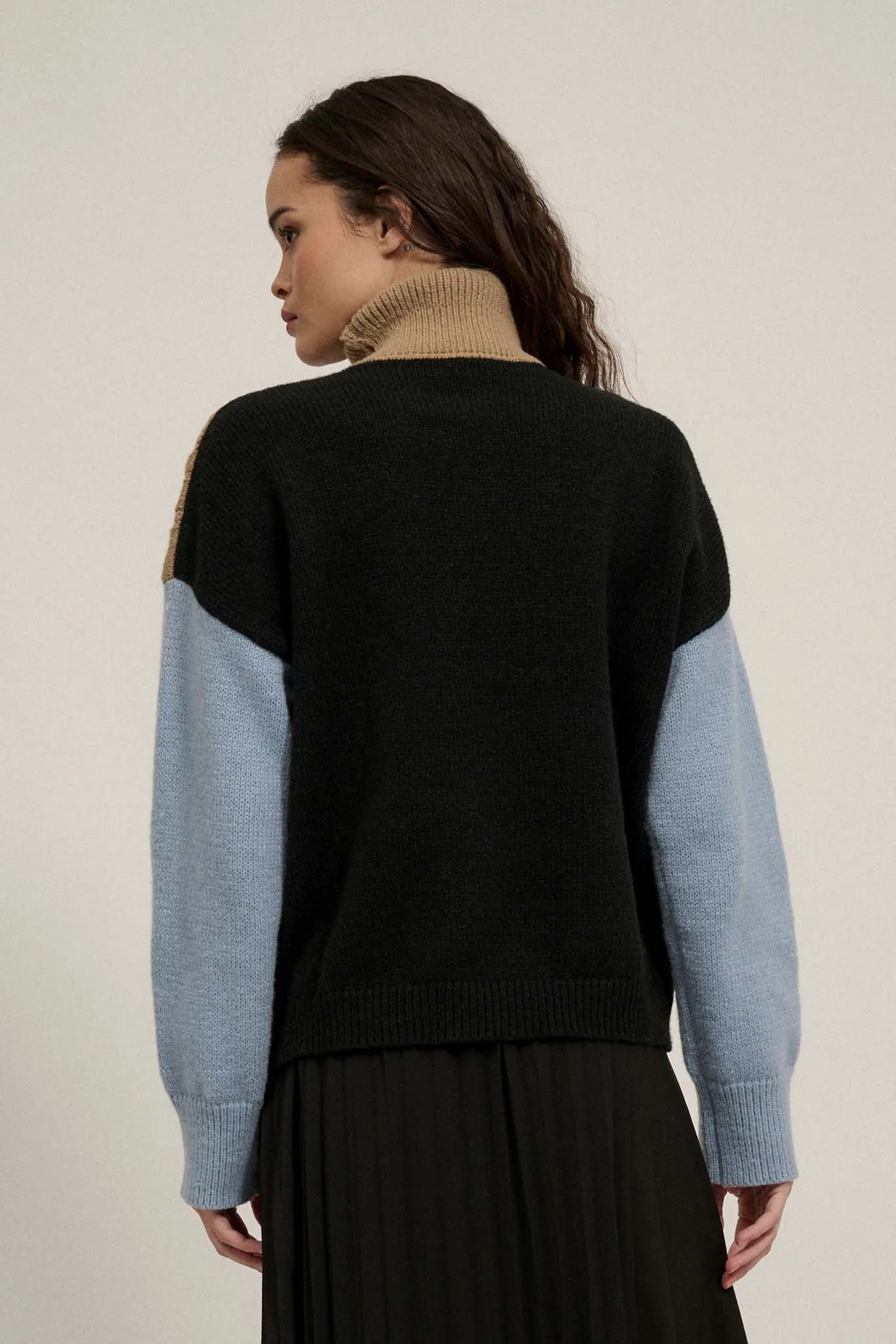 Me Time Colorblock Cable Knit Turtleneck Sweater