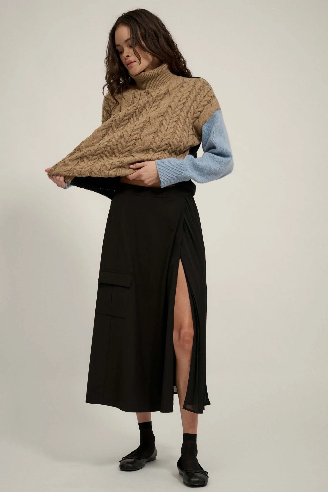 Me Time Colorblock Cable Knit Turtleneck Sweater