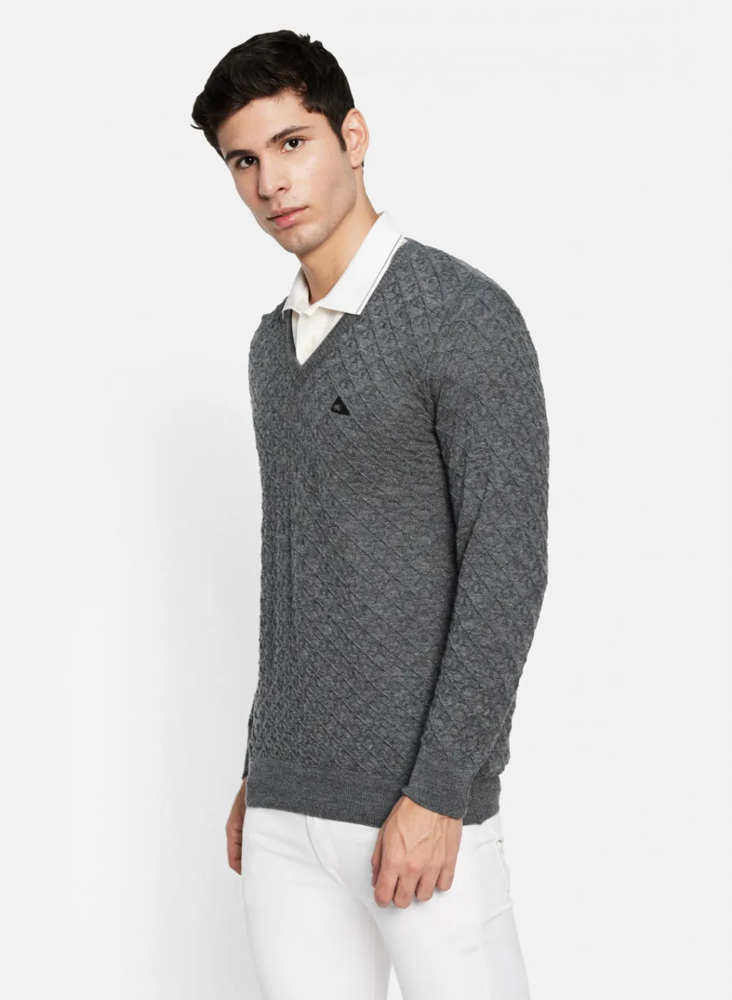 Men Grey Self Design Pullover