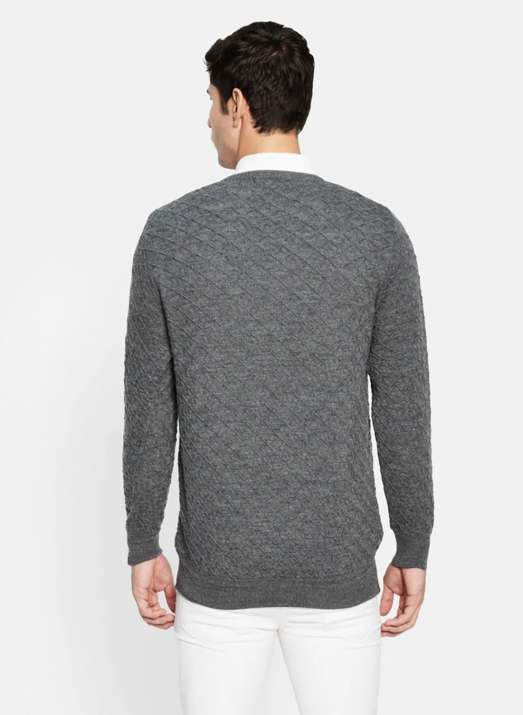 Men Grey Self Design Pullover