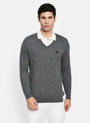 Men Grey Self Design Pullover