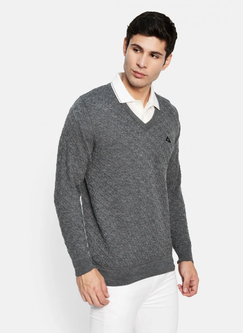 Men Grey Self Design Pullover