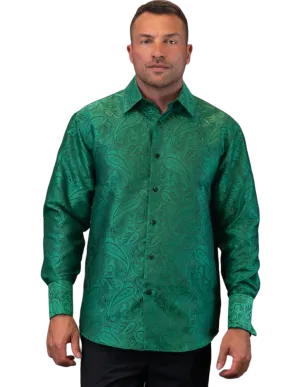 Men's Green Casual Long Sleeve fashion design Shirt Regular-Fit