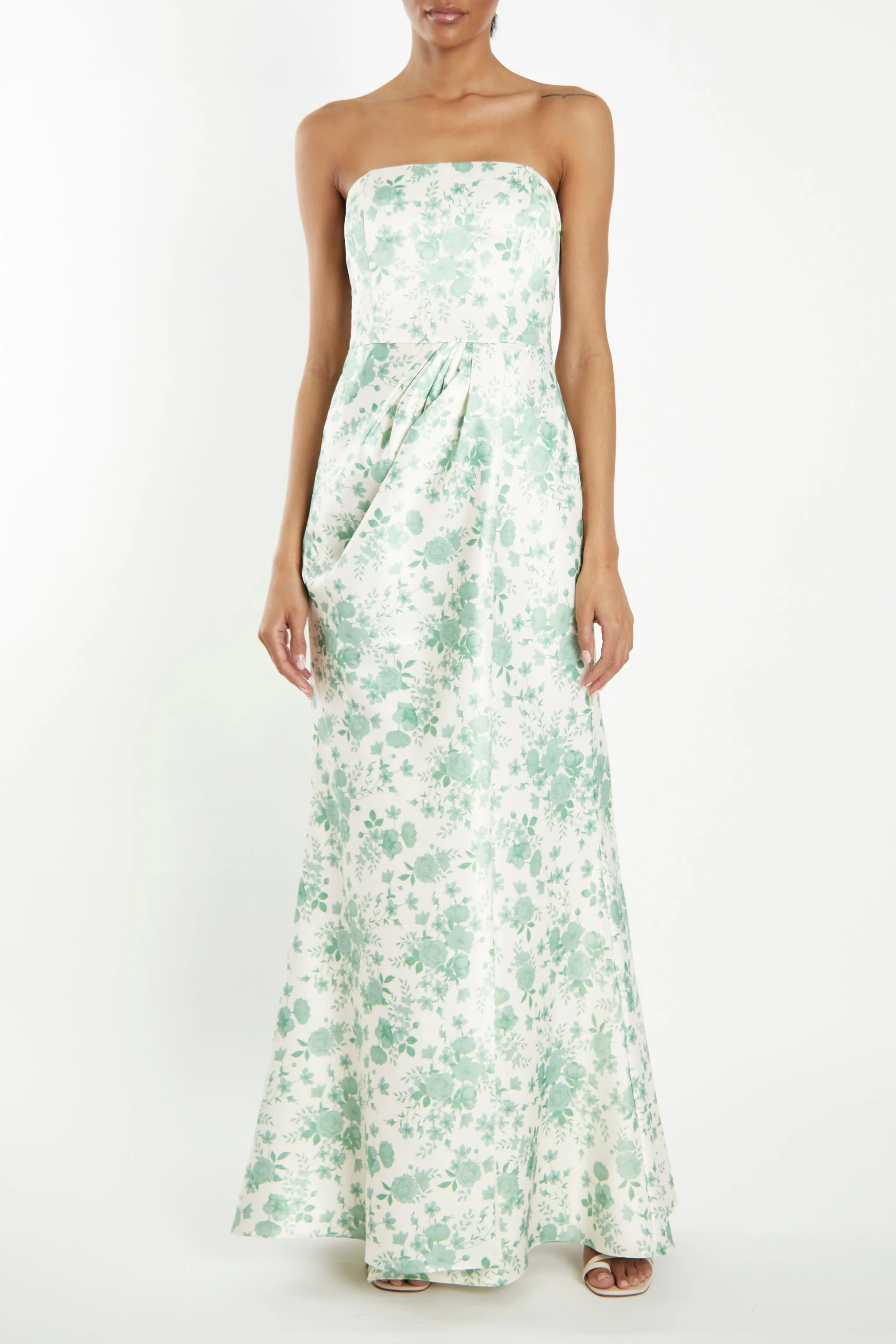 Mia Ivory-Sage-Rose Strapless Corset Wrap-Front Maxi-Dress