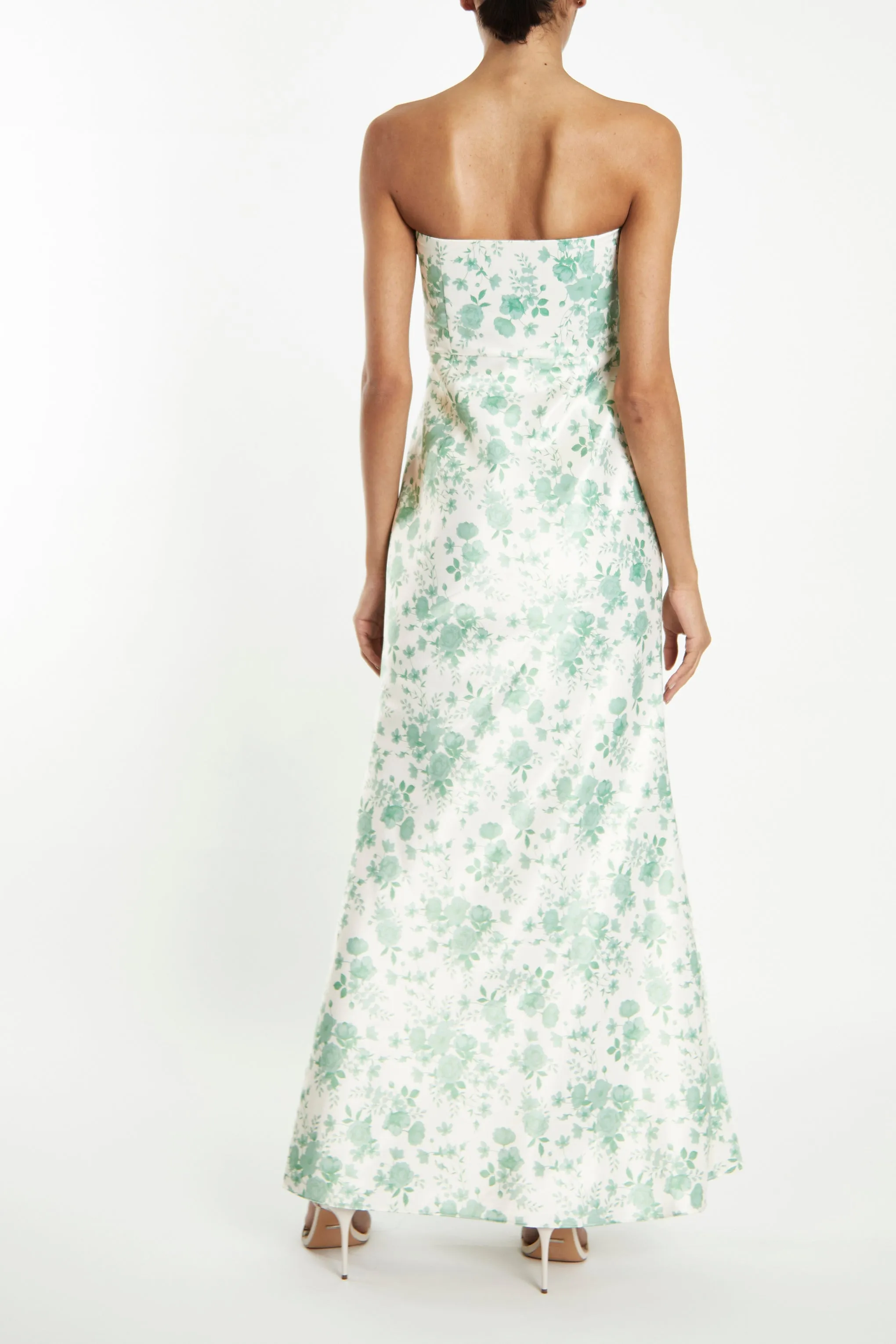 Mia Ivory-Sage-Rose Strapless Corset Wrap-Front Maxi-Dress