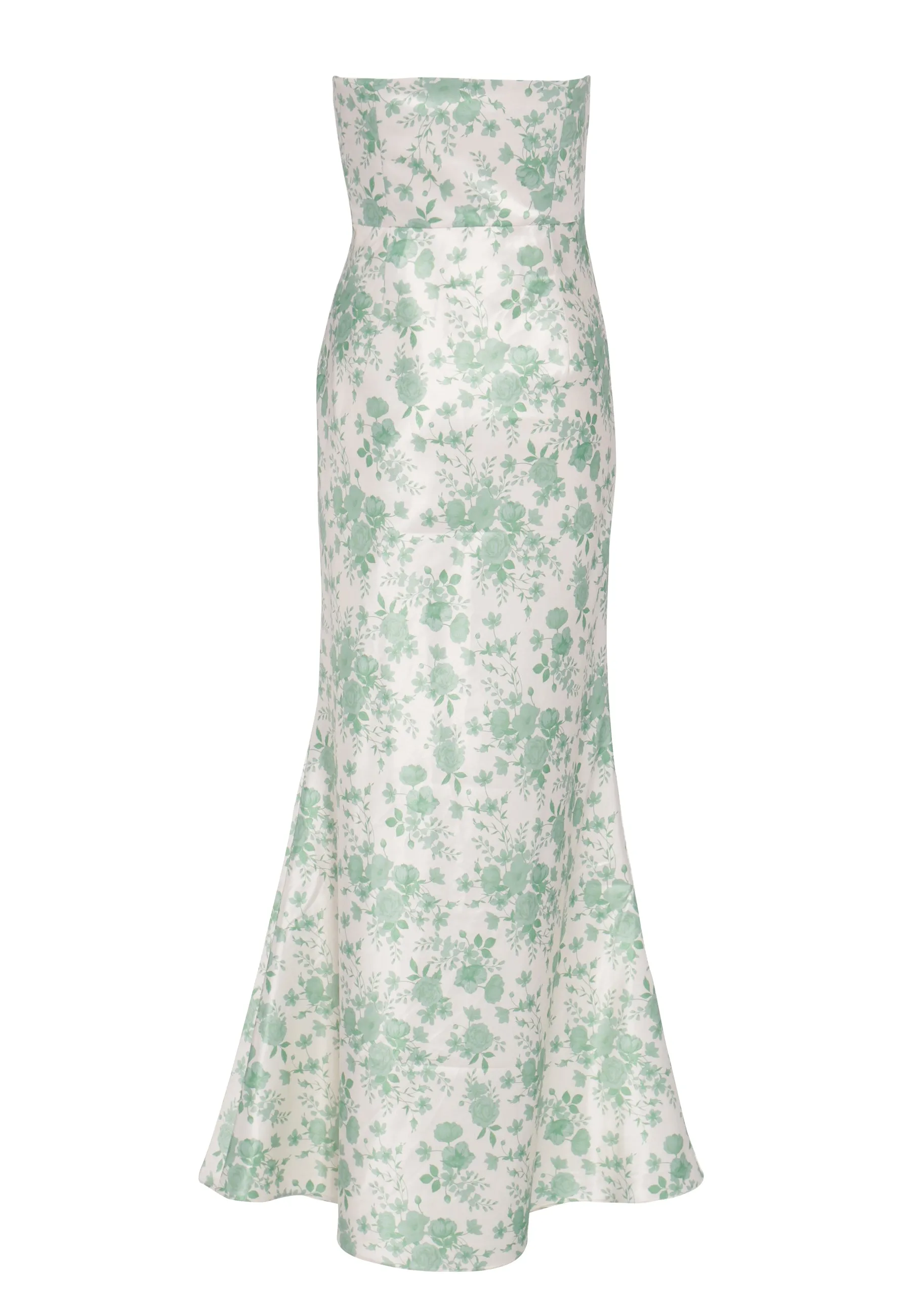 Mia Ivory-Sage-Rose Strapless Corset Wrap-Front Maxi-Dress