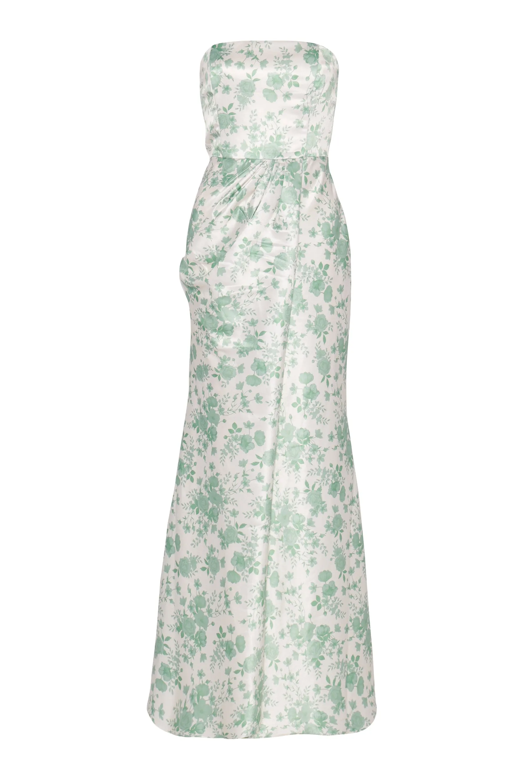 Mia Ivory-Sage-Rose Strapless Corset Wrap-Front Maxi-Dress