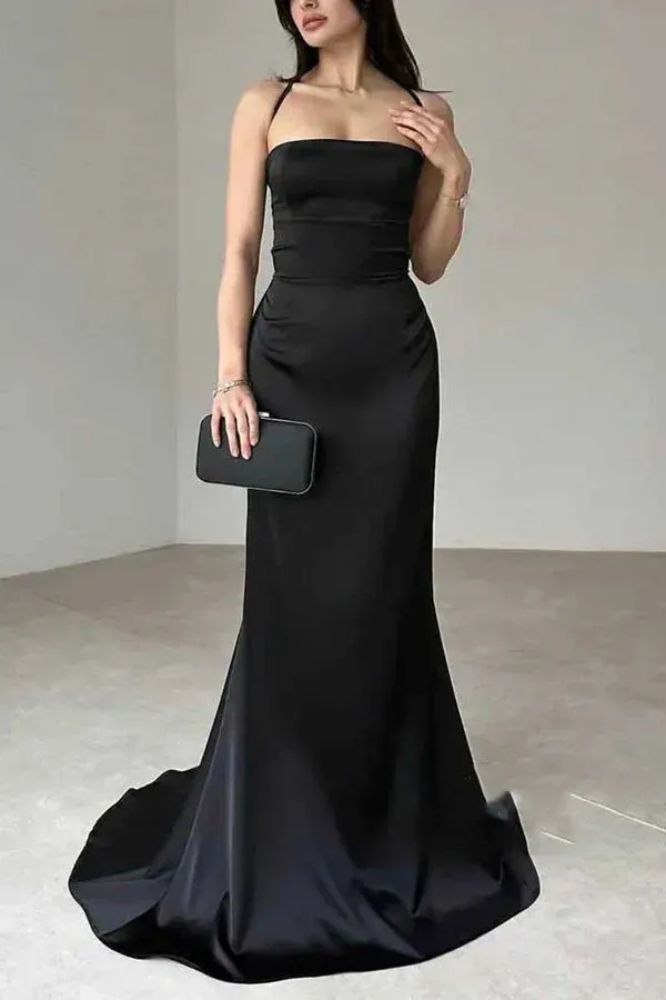 Minimalist speaker strapless party and ball evening dress Black Sexy