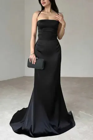 Minimalist speaker strapless party and ball evening dress Black Sexy