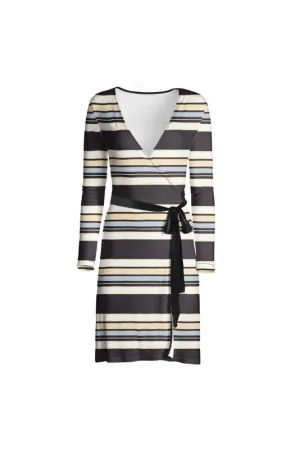 Mocha Striped Designer Wrap Dress