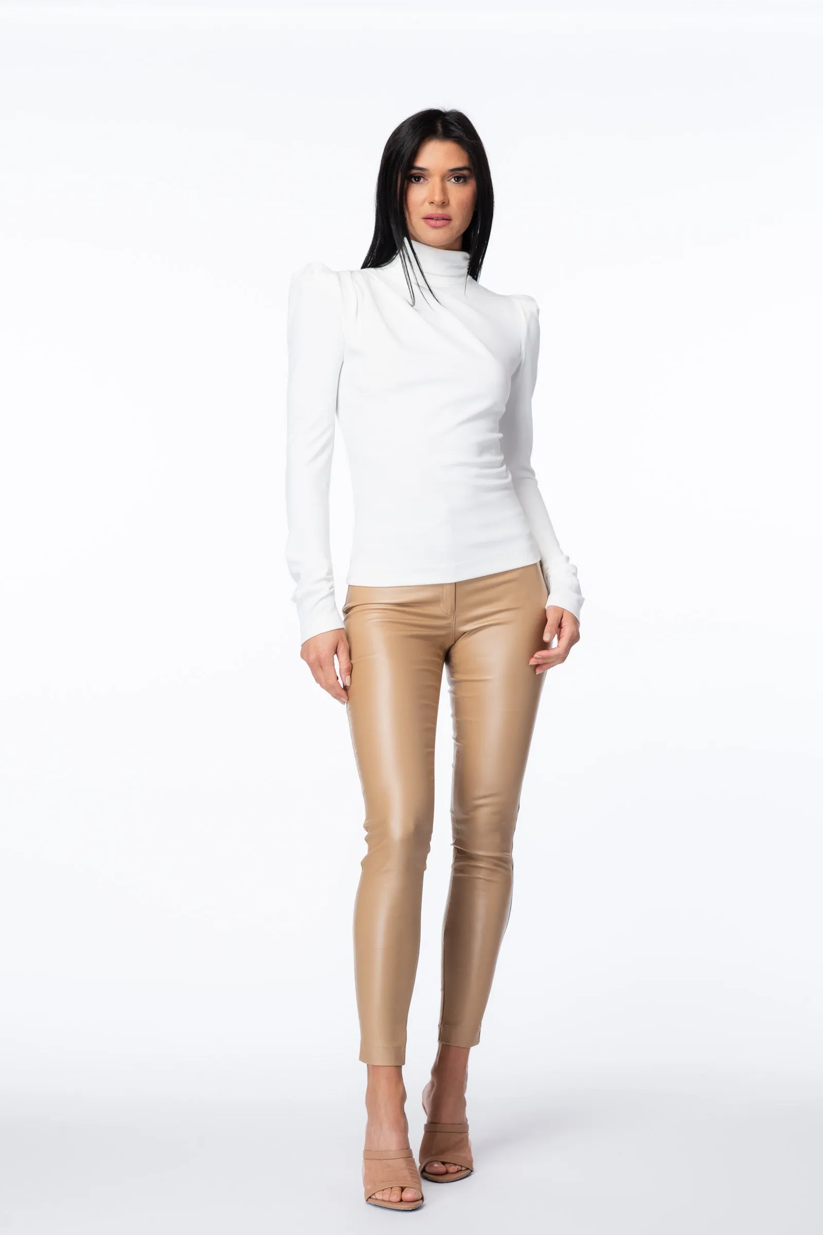 Mock Turtleneck Puff Sleeve Blouse
