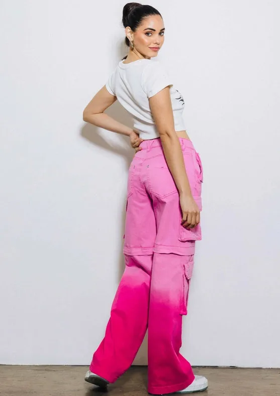 Ombre Color Cargo Wide Pants Pink