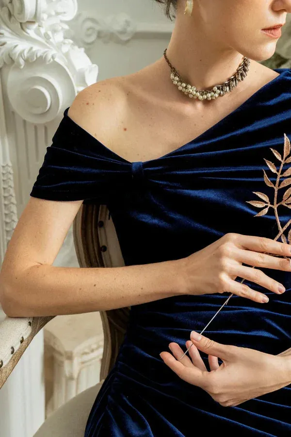 One Shoulder Velvet Formal Dress Wedding Guest Dress Bridesmaid Dress Midi Dress Elegant Dress Cocktail Dress