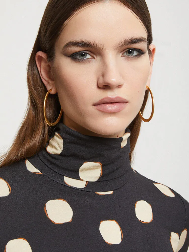 Ottod'Ame Printed Turtleneck Top Black & Ecru