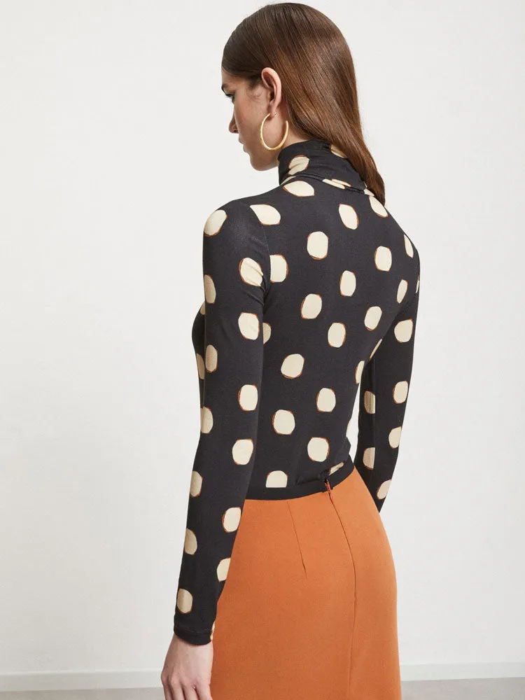 Ottod'Ame Printed Turtleneck Top Black & Ecru
