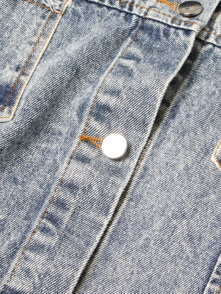 Patchwork Denim Sweater For Women Lapel Long Sleeve Single Breasted High Street Knitted Cardigan Female Clothes