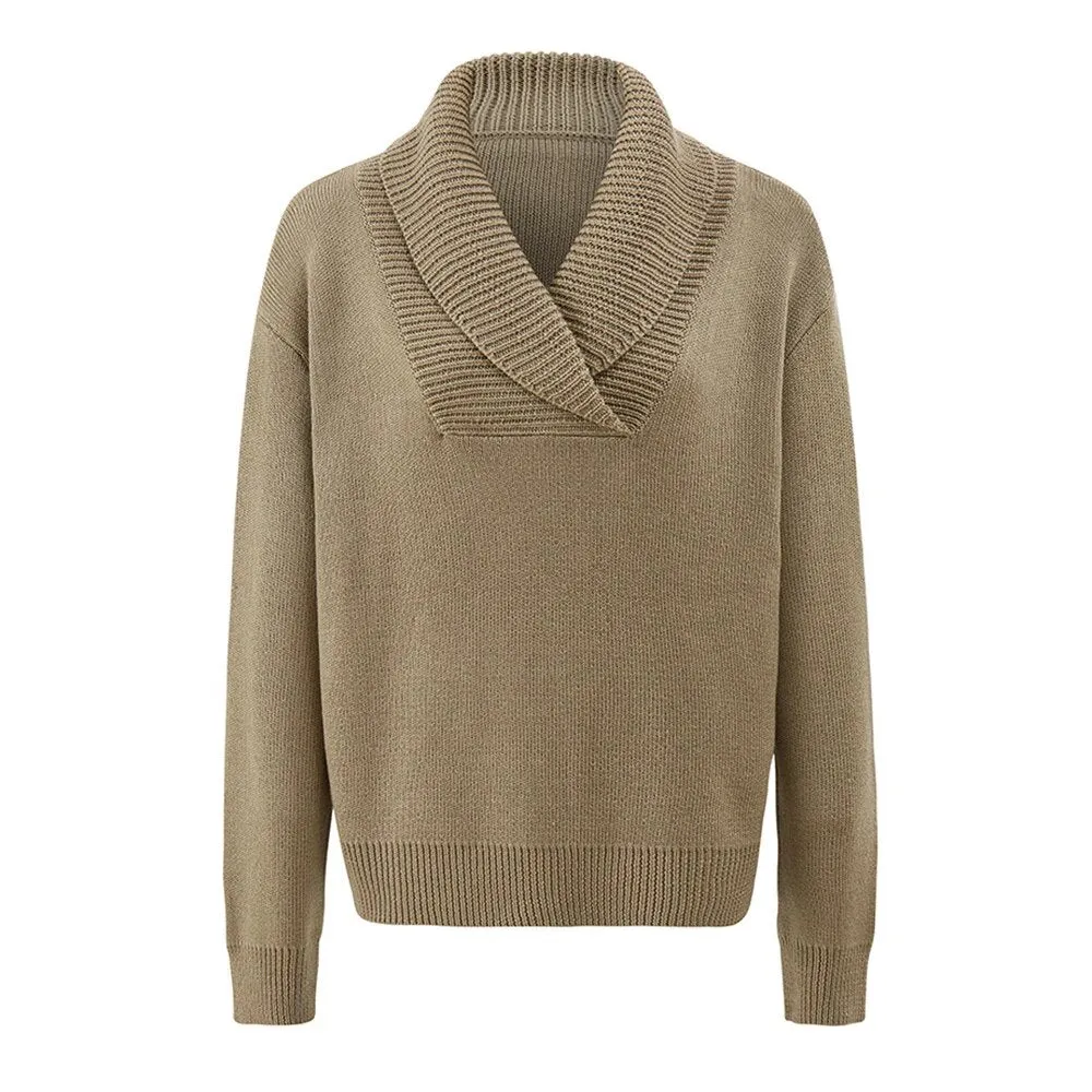 Patchwork Folds Knitted Sweaters For Women V Neck Long Sleeve Loose Solid Casual Sweater Female Fashion Clothing
