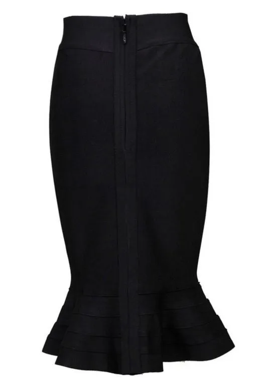 Peplum High Waist Bandage Midi Skirt - Classic Black