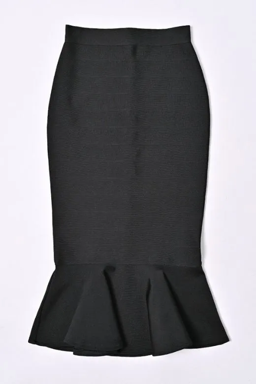 Peplum High Waist Bandage Midi Skirt - Classic Black