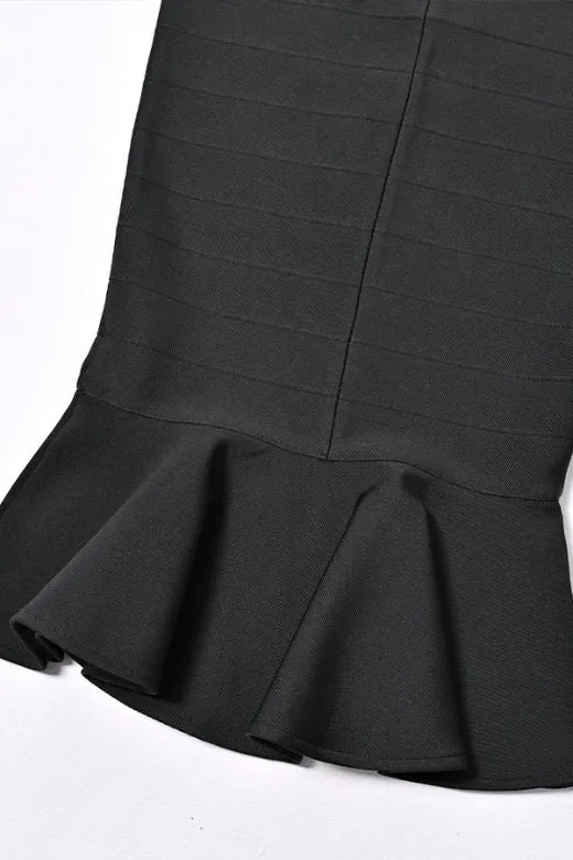 Peplum High Waist Bandage Midi Skirt - Classic Black