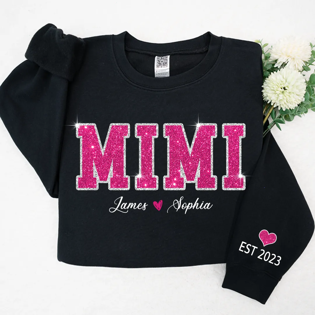 Personalized Mimi Pink Glitter Sweatshirt, Custom Grandma Est With Kids Sweatshirt, Mother's Day Gift