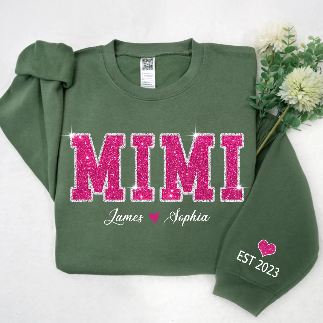 Personalized Mimi Pink Glitter Sweatshirt, Custom Grandma Est With Kids Sweatshirt, Mother's Day Gift