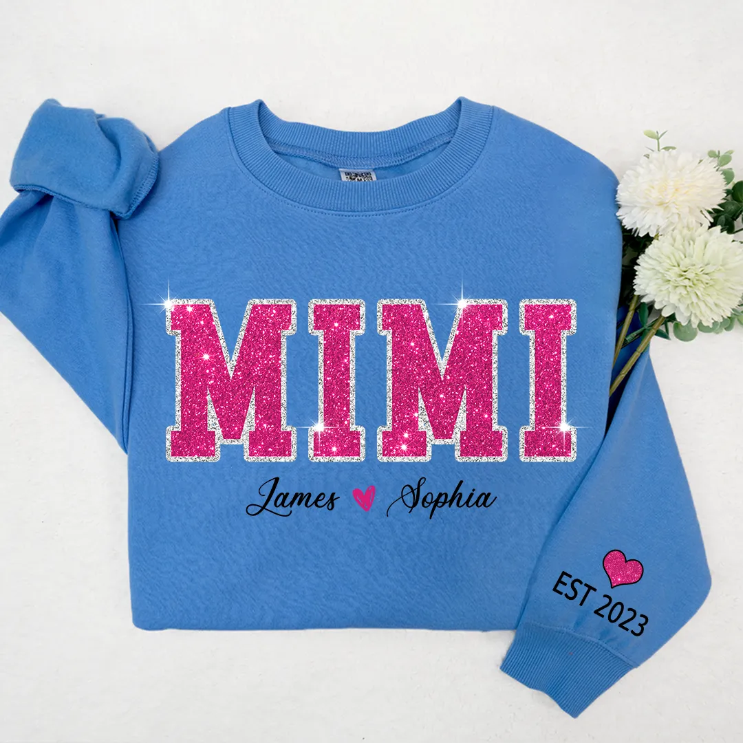 Personalized Mimi Pink Glitter Sweatshirt, Custom Grandma Est With Kids Sweatshirt, Mother's Day Gift