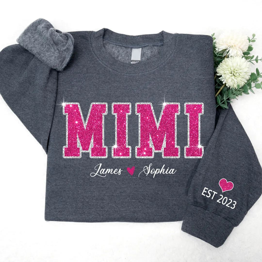 Personalized Mimi Pink Glitter Sweatshirt, Custom Grandma Est With Kids Sweatshirt, Mother's Day Gift