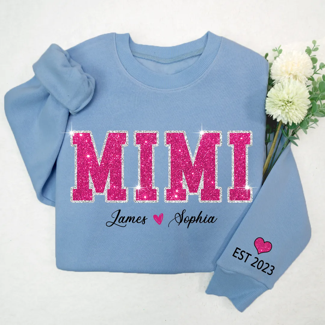 Personalized Mimi Pink Glitter Sweatshirt, Custom Grandma Est With Kids Sweatshirt, Mother's Day Gift