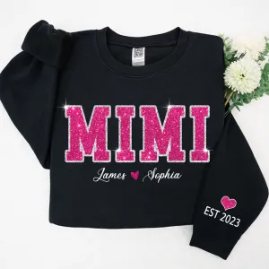 Personalized Mimi Pink Glitter Sweatshirt, Custom Grandma Est With Kids Sweatshirt, Mother's Day Gift
