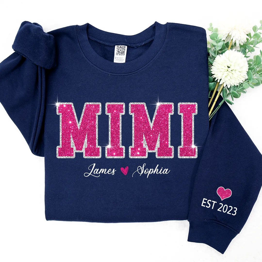 Personalized Mimi Pink Glitter Sweatshirt, Custom Grandma Est With Kids Sweatshirt, Mother's Day Gift